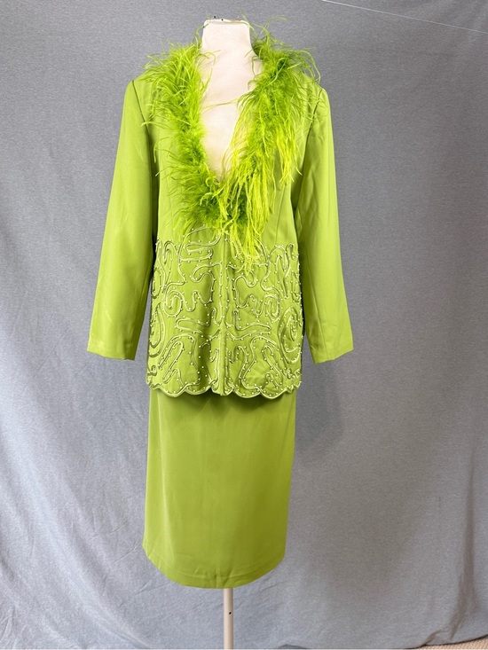 Psalm: CIV Dresses & Skirts - Vintage Psalm: CIV Lime Green Maximalist Skirt Set Sz 16 Faux Fur Statement Suit